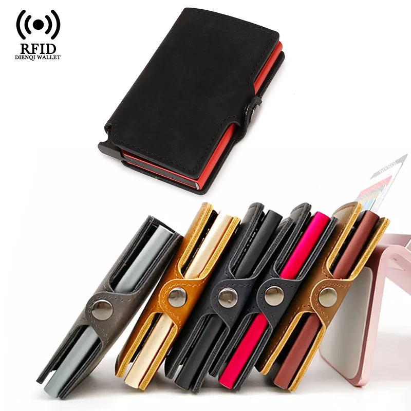 Card Top Loader - ที่ใส่บัตรธุรกิจแบบบาง กระเป๋าสตางค์ผู้ชาย โลหะ ป้องกัน RFID กระเป๋าสตางค์อัจฉริยะแบบพับสามตอน