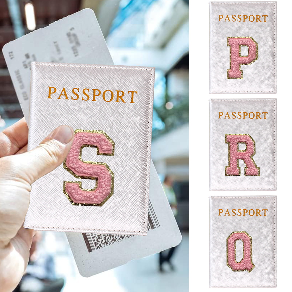 Card Top Loader - ปกหนังสือเดินทางหนัง PU ซองใส่บัตรสีชมพู Letter Series ปกหนังสือเดินทาง